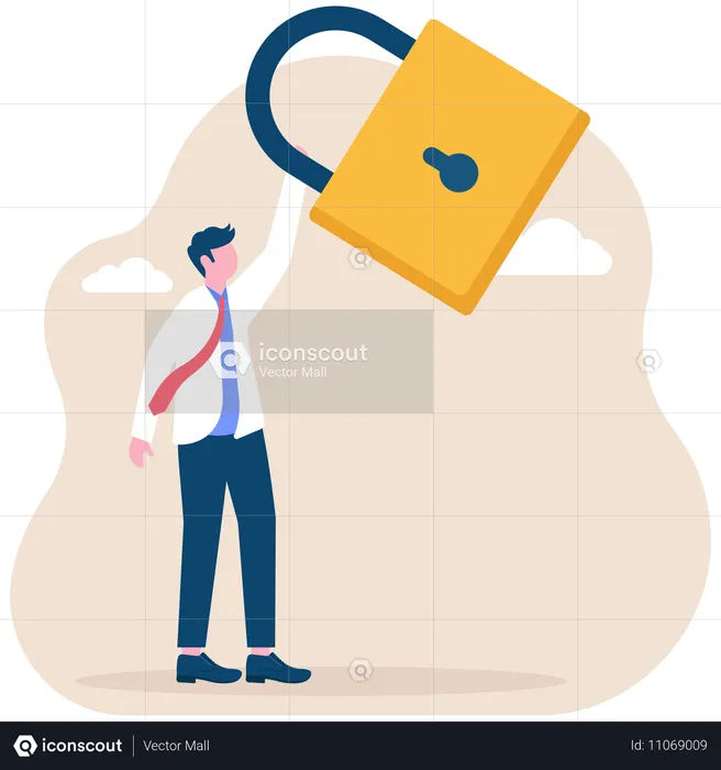 Businessman holding business lock  Illustration