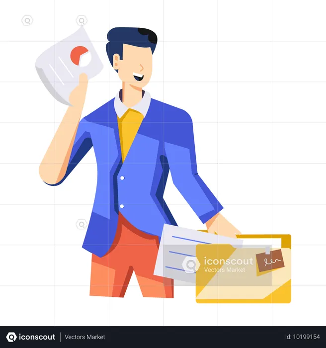 Businessman holding Business Report  Illustration