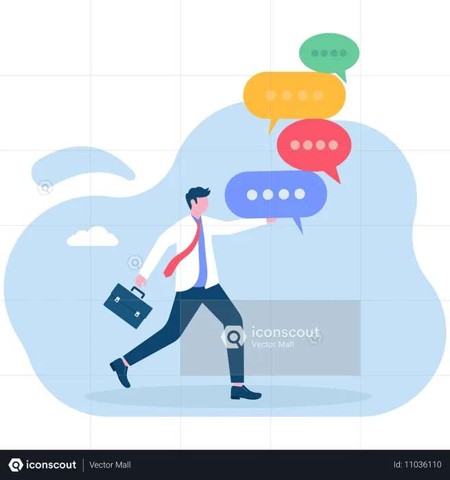 Businessman holding colorful speech bubbles  Illustration