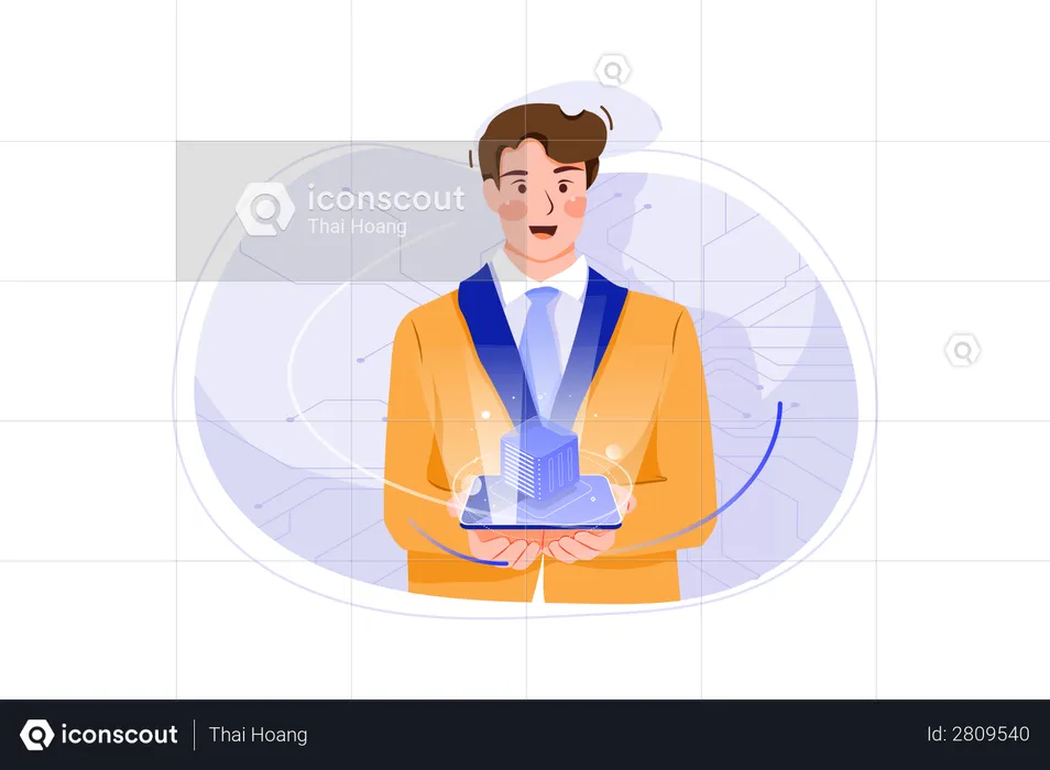 Businessman Holding Cryptocurrency Server  Illustration