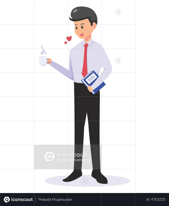 Businessman holding diary and drinking coffee  Illustration