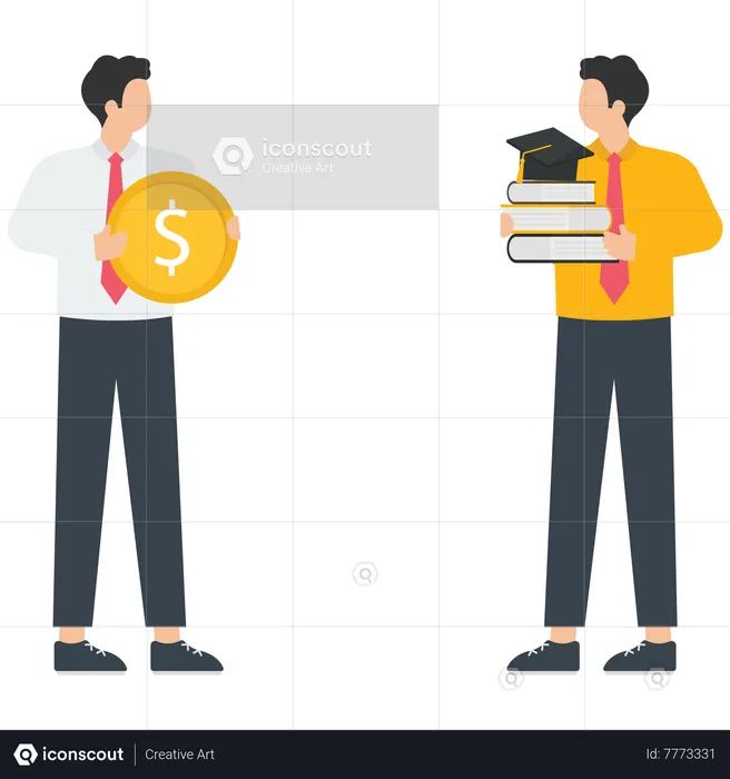 Businessman holding dollar coin and book  Illustration
