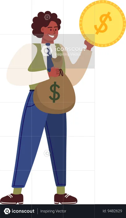 Businessman holding dollar coins bag  Illustration