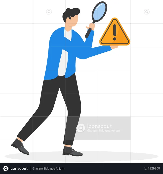 Businessman holding exclamation mark with concern to solve problem  Illustration