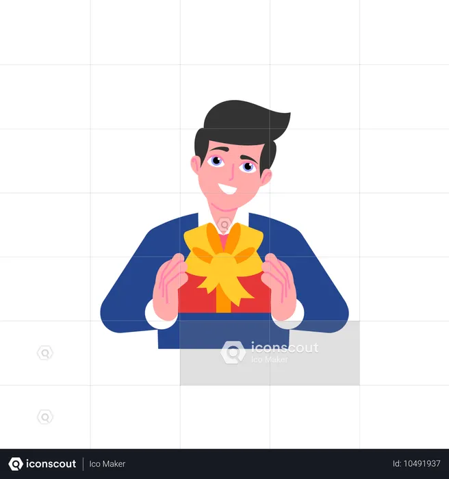 Businessman holding gift and giving present  Illustration