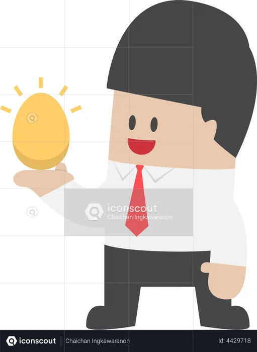 Businessman holding golden egg in his hand  Illustration