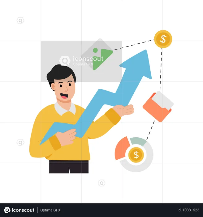 Businessman holding growth data  Illustration