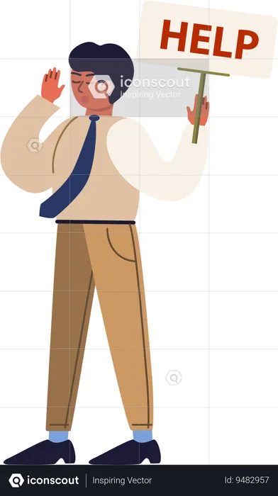 Businessman holding help board  Illustration