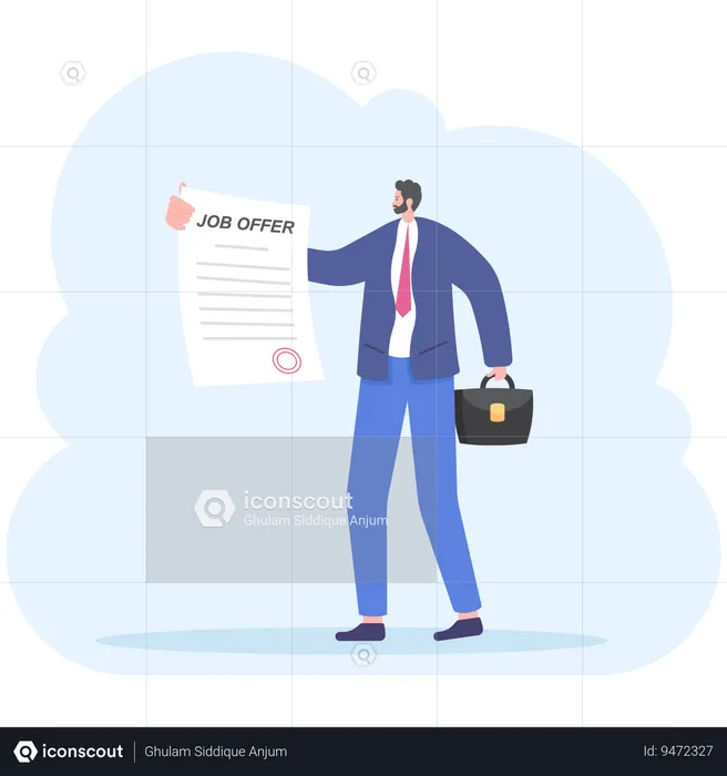Businessman holding job offer letter  Illustration