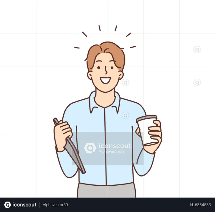 Businessman holding laptop and coffee  Illustration