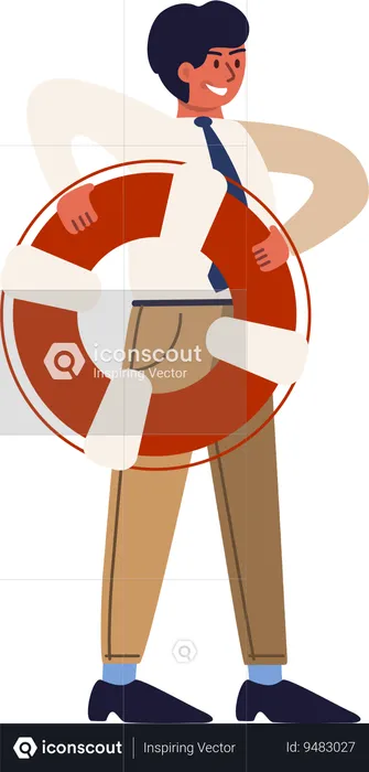 Businessman holding lifebuoy  Illustration