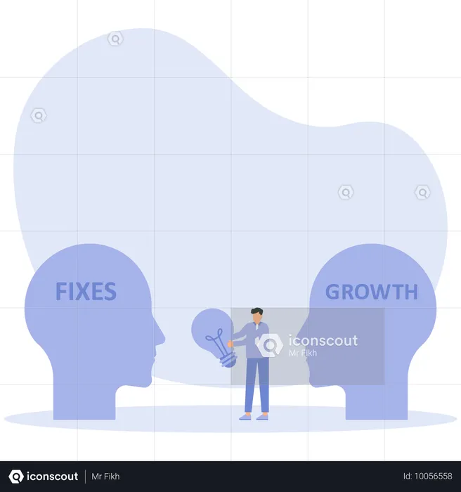 Businessman holding light bulb jumping to growth mindset head different fixed mindset concept  Illustration