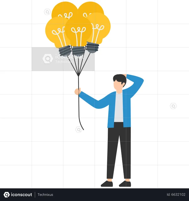 Businessman holding lightbulb ideas balloon telling helpful tips  Illustration