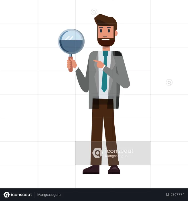Businessman holding magnifier glass  Illustration