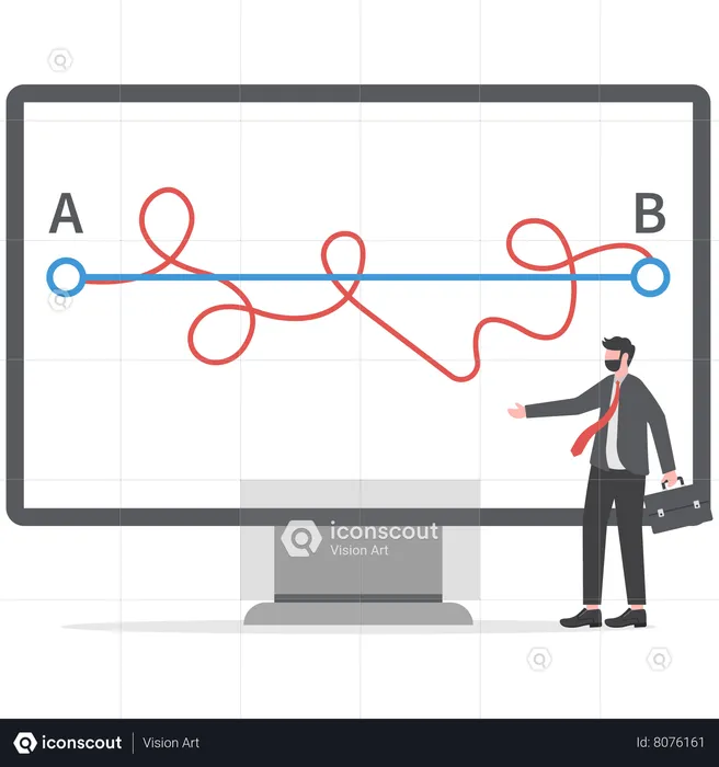 Businessman holding pen in hand leads drawing line from point A to point B for Easy or shortcut way to win business success achievement of goals  Illustration