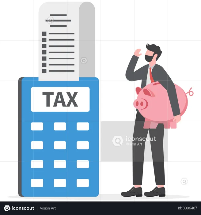 Businessman holding piggybank for pay tax end year  Illustration