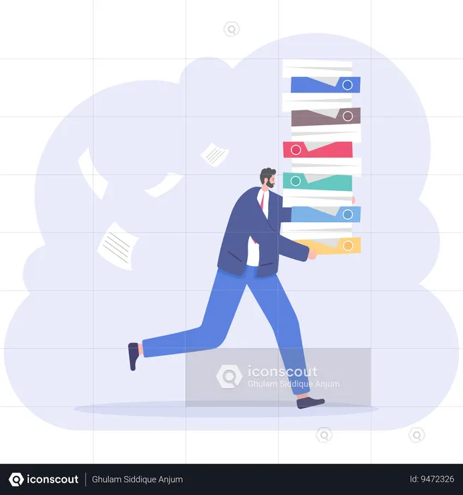 Businessman holding piles of documents  Illustration