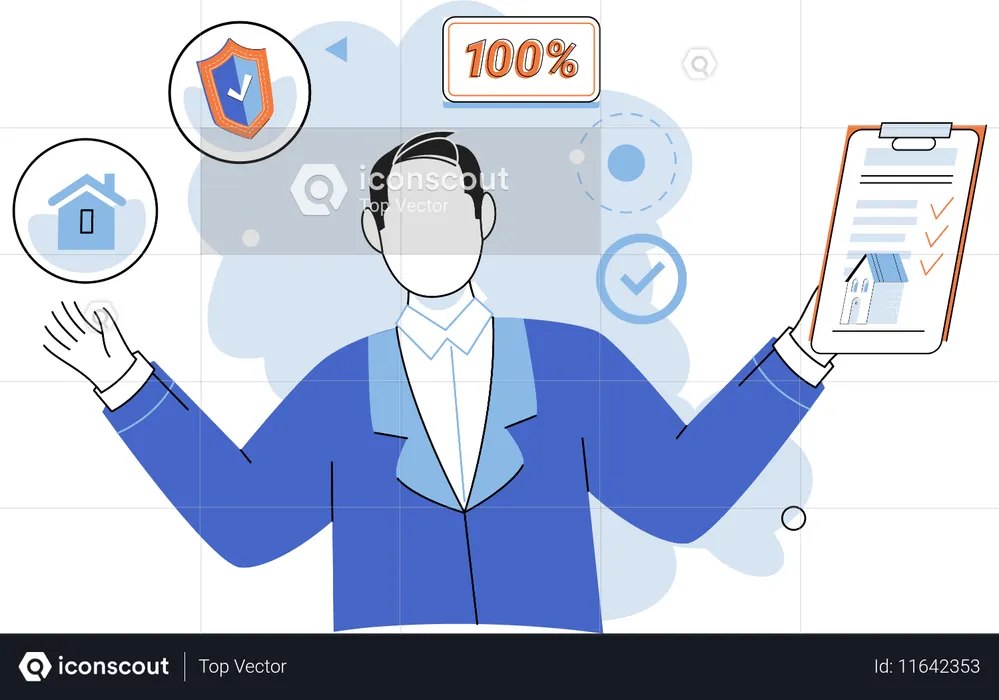 Businessman holding property insurance  Illustration