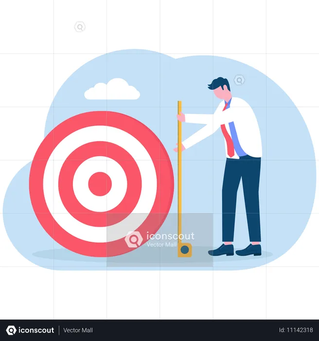 Businessman holding ruler to measure distance from big target  Illustration