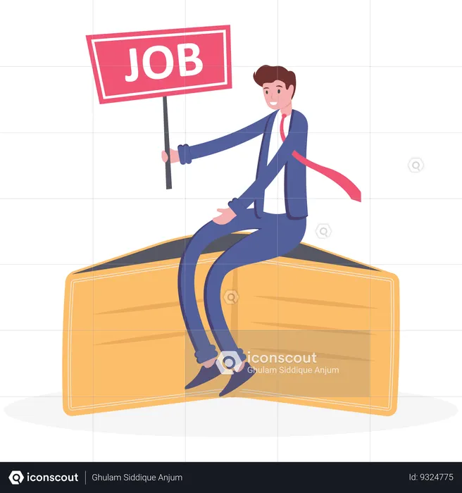 Businessman Holding Sign Looking Job  Illustration