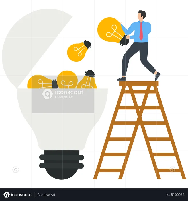 Businessman holding small light bulb to fill big light bulb  Illustration
