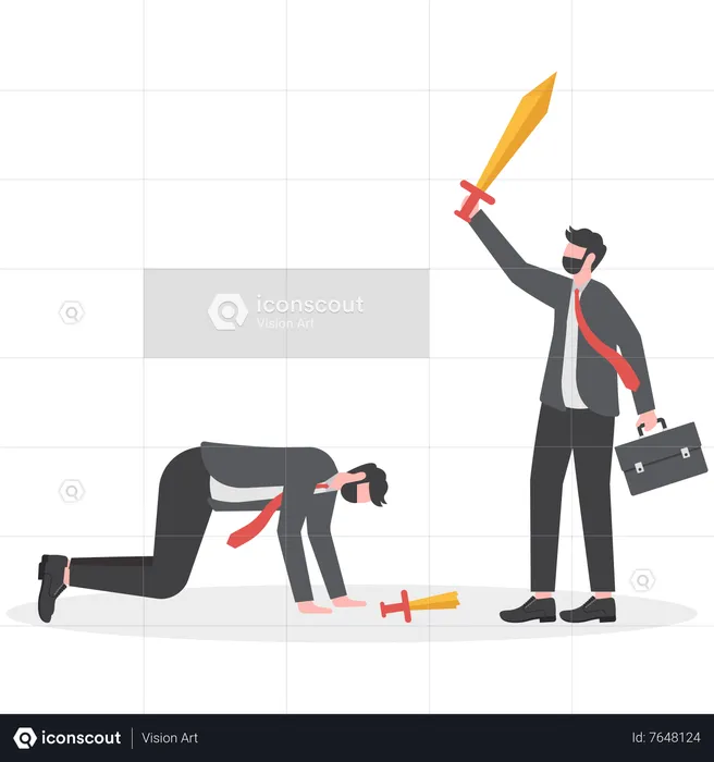 Businessman holding strong sward and other person holding weak sward  Illustration
