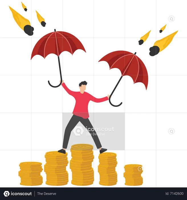 Businessman holding strong umbrella to protect money coin  Illustration