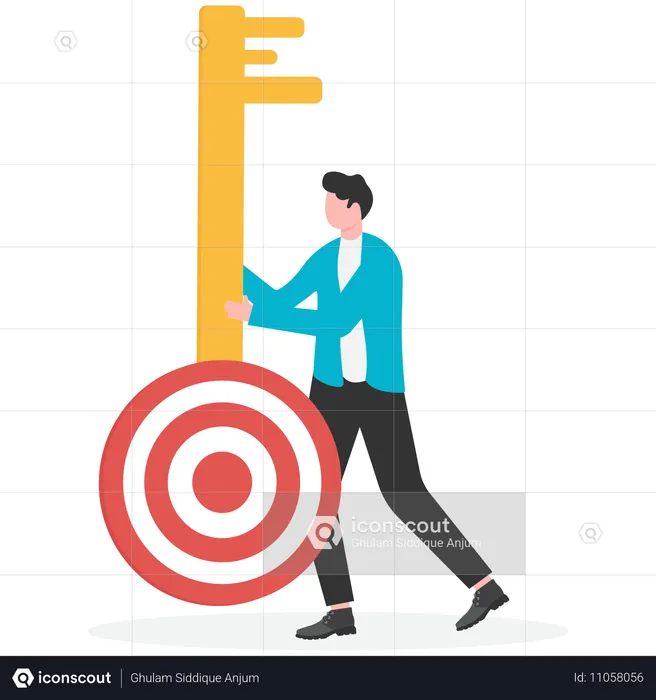 Businessman holding target key  Illustration