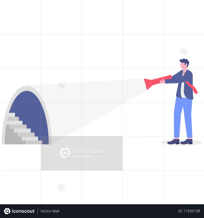 Businessman holding torch while find building entrance  Illustration