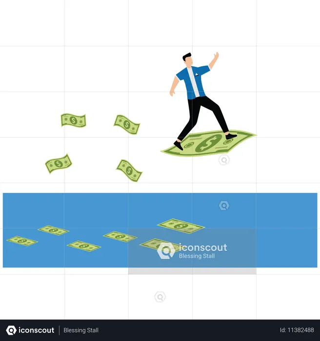 Businessman holding wallet while money flies  Illustration