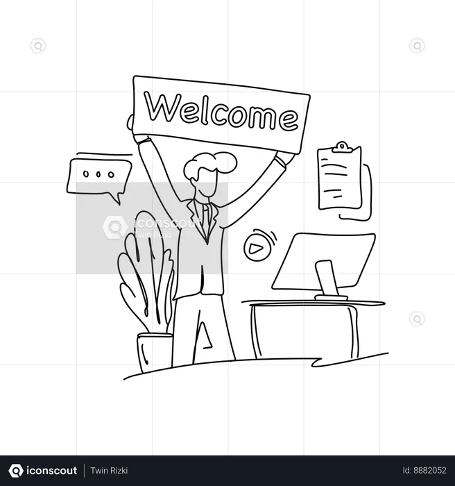 Businessman holding welcome board  Illustration
