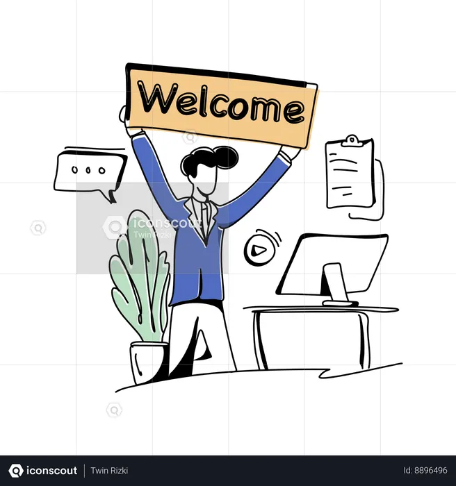Businessman Holding Welcome Board  Illustration