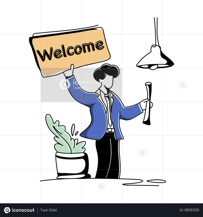 Businessman Holding Welcome Board For Welcoming Team  Illustration