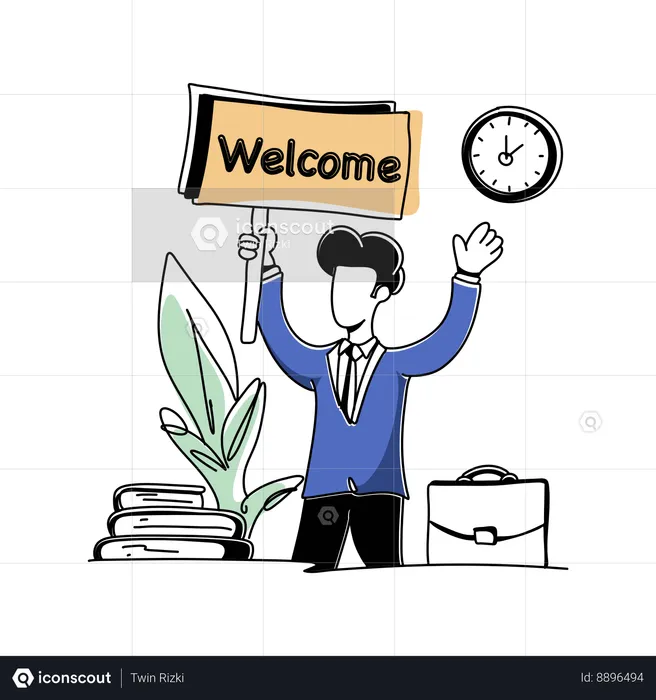 Businessman Holding Welcome Board While Welcoming Team  Illustration