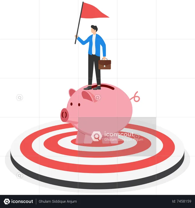 Businessman holding winner flag on top of dollar money target  Illustration