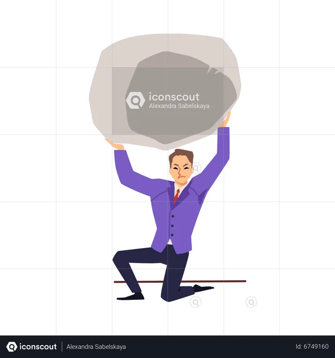 Businessman holds a stone over his head  Illustration