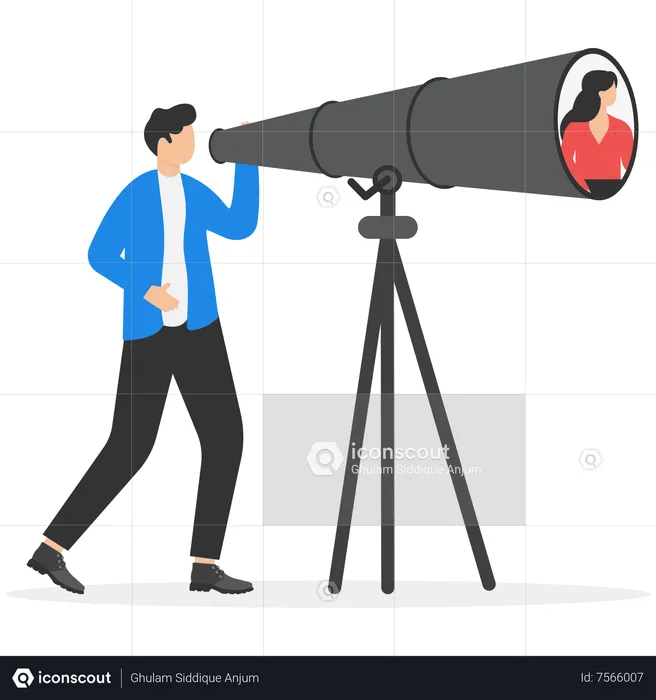 Businessman HR look through binoculars to find candidate people  Illustration