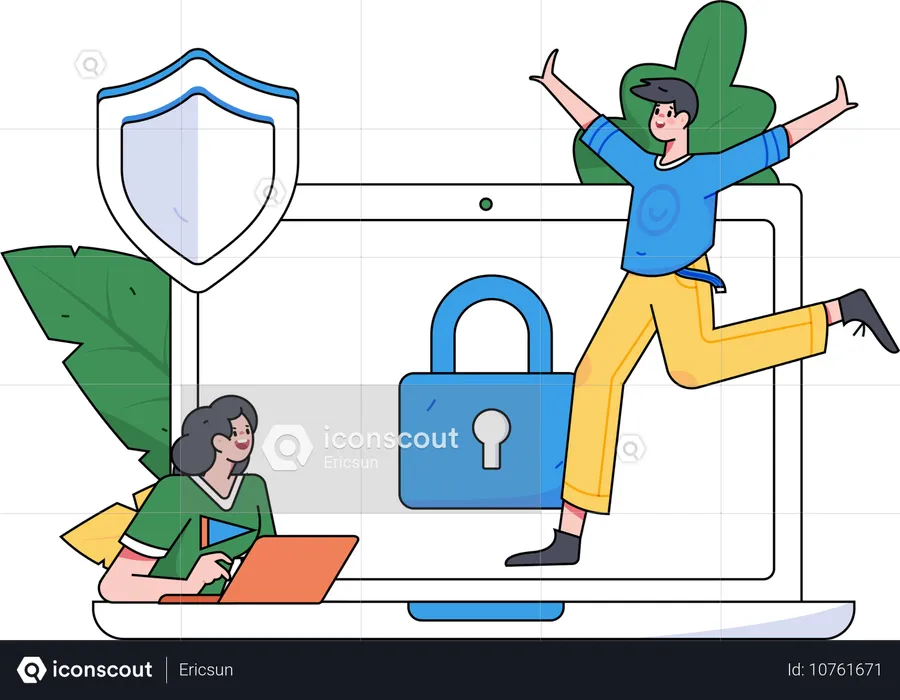 Businessman implementing computer security  Illustration