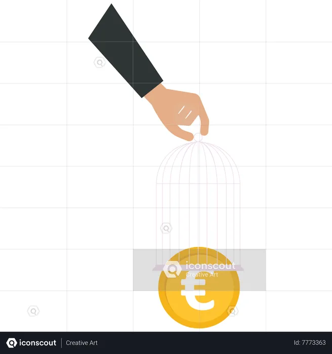 Businessman impounds a US dollar coin by a cage  Illustration
