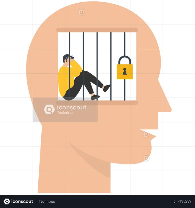 Businessman imprisoned inside his idea  Illustration