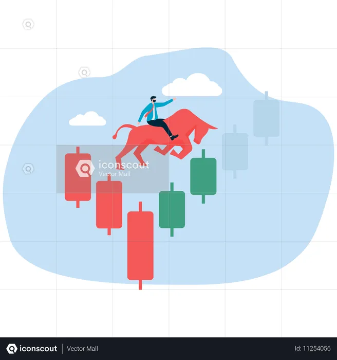 Businessman in bullish market  Illustration