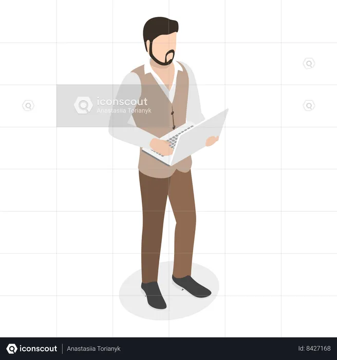 Businessman in formal uniform standing with laptop  Illustration