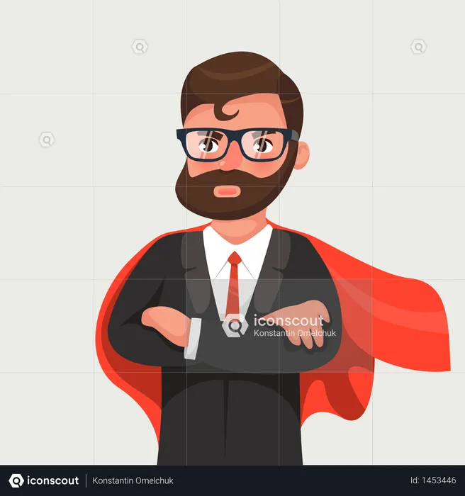 Businessman in glasses a red cloak  Illustration