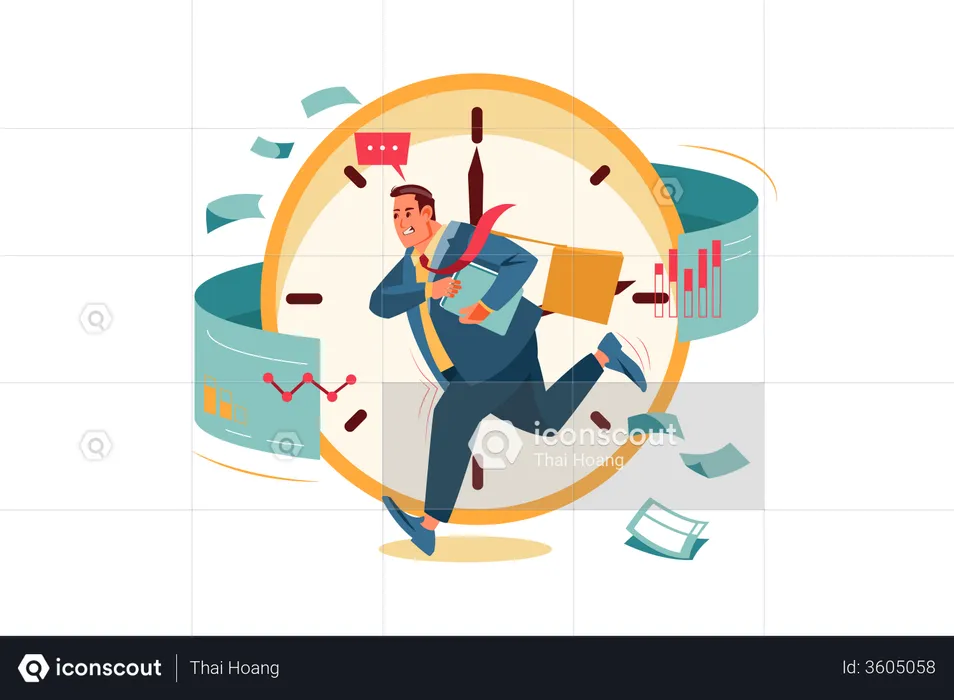 Businessman in hurry and doing multi-tasking  Illustration
