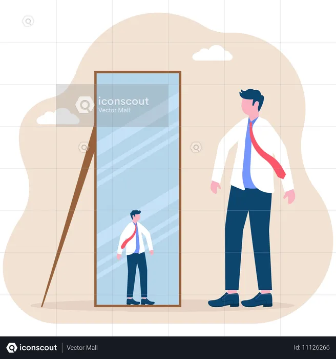 Businessman in mirror has become small  Illustration