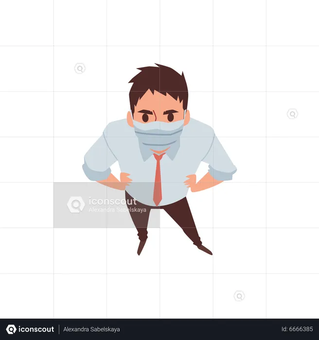 Businessman in protective mask looking up  Illustration