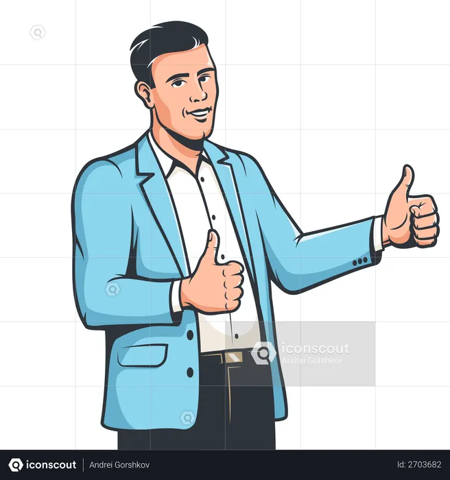 Businessman in suit showing both thumbs up  Illustration