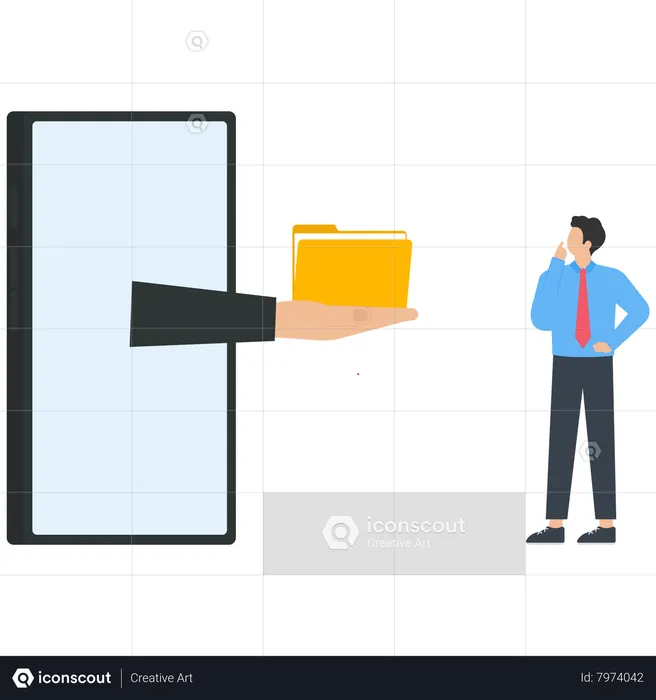 Businessman in the mobile phone sharing a file  Illustration