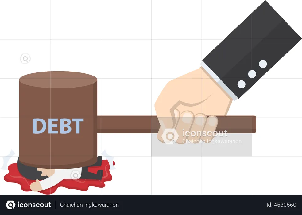 Businessman in total business debt  Illustration
