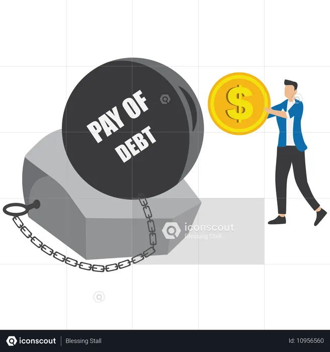 Businessman include gold coins in debt burden  Illustration